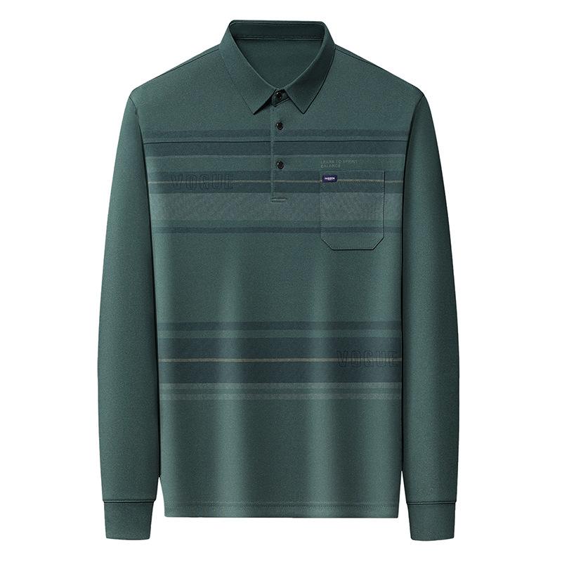 Middle-Aged Men'S Long-Sleeved T-Shirt Spring And Autumn Lapel Top Dad'S Bottoming Polo Shirt Real Pocket Autumn Clothes