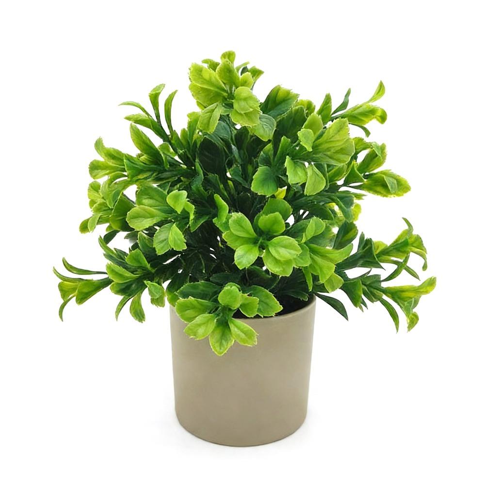 Creative Green Leaves Artificial Grass Bonsai Photo Props with Flowerpot Potted Plant Ornament Faux Flowerpotted Gift