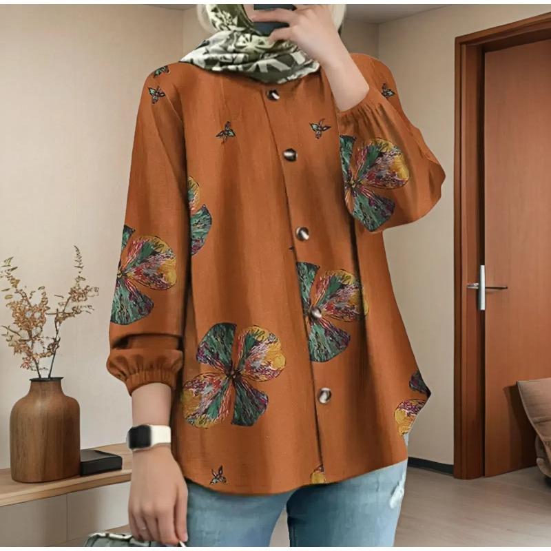 Women's Fashion Casual Spring Autumn Colour Block Print Long Sleeve O-Neck Blouses & Shirts