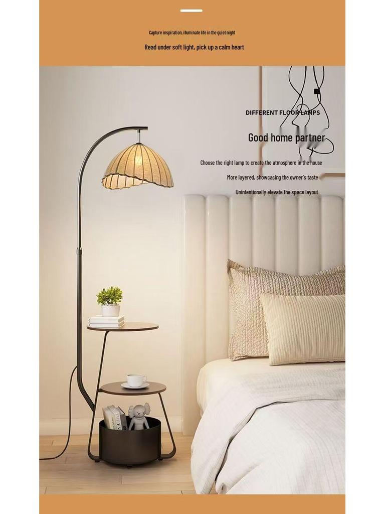 Chinese-Style Decorative Floor Lamp with Integrated Storage for Living Room or Bedroom
