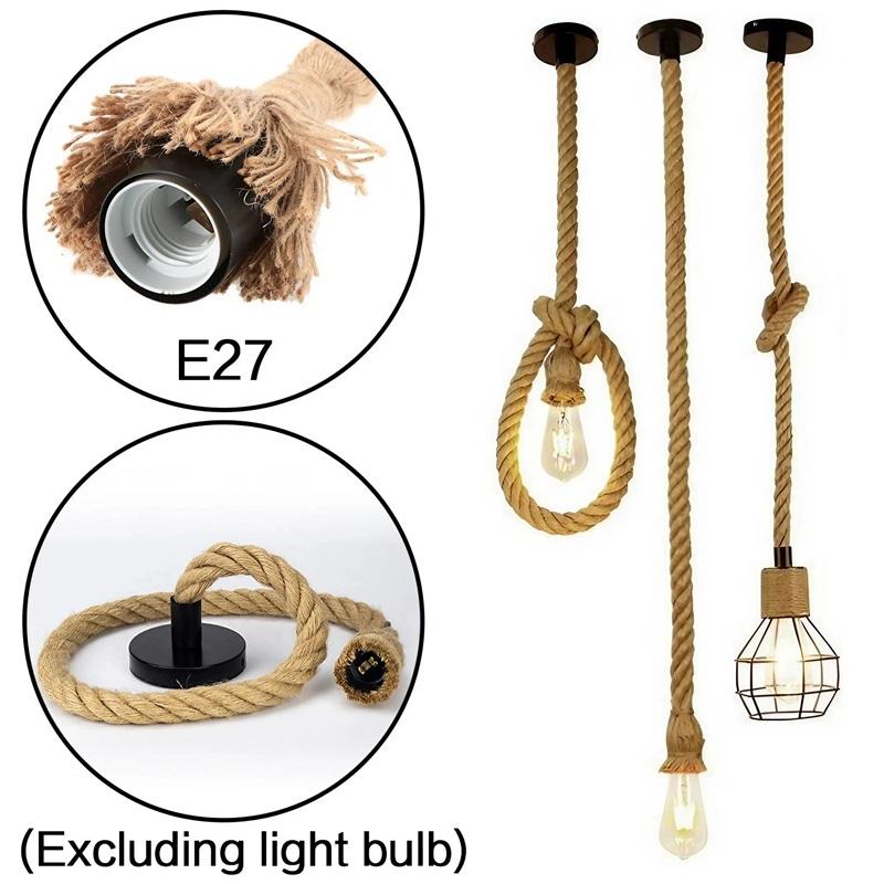 Vintage Hemp Rope Pendant Cord E27 Socket Creative Retro Lighting Accessory