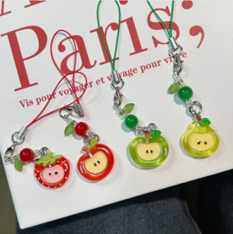 Red Green Apple Handmade Pendant Phone Chain Bead Hanging Ornament Camera Chain Cute Ins Girl Heart Key Chain Accessories