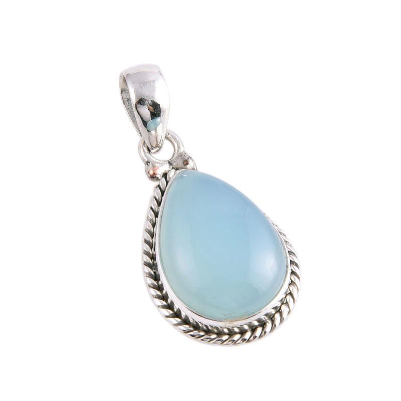 Natural Aqua Chalcedony Gemstone Handmade 925 Solid Silver Pendant 1.50'' o1Y58