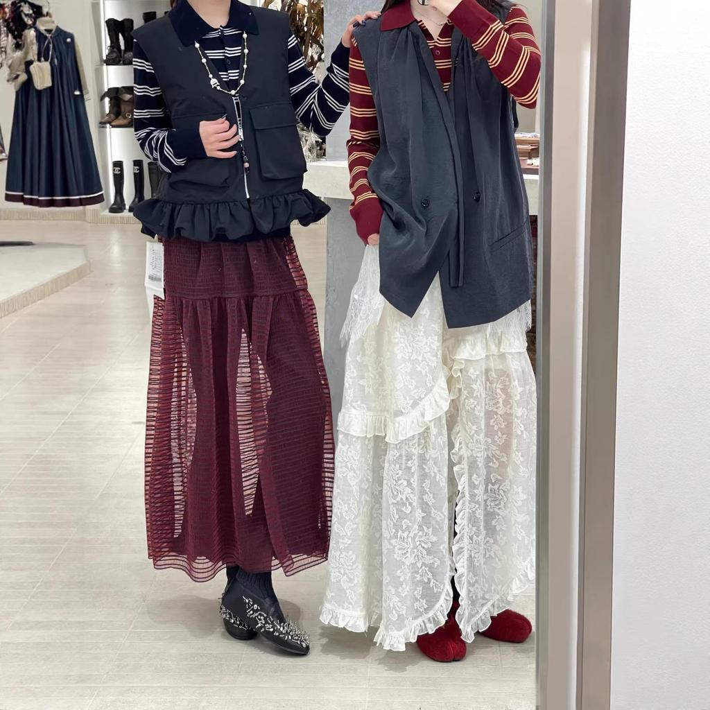 AS Designer 2026 Spring Irregular Dark Jacquard Ruffle Lace Skirt