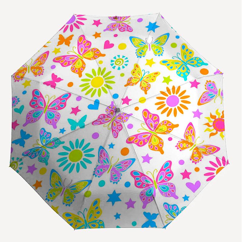 1PC Butterflies Flowers Umbrella-8-Rib Reinforced Portable Folding Travel Suitable for All Seasons Outdoor Daily Use  -J0375