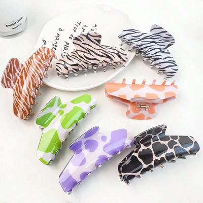 1pz Pinza per Capelli a Fantasia Zebra Colorata Clip a Squalo Grande Retro Francese alla Moda e Versatile Disco per la Parte Posteriore della Testa Pinza per Afferrare i Capelli