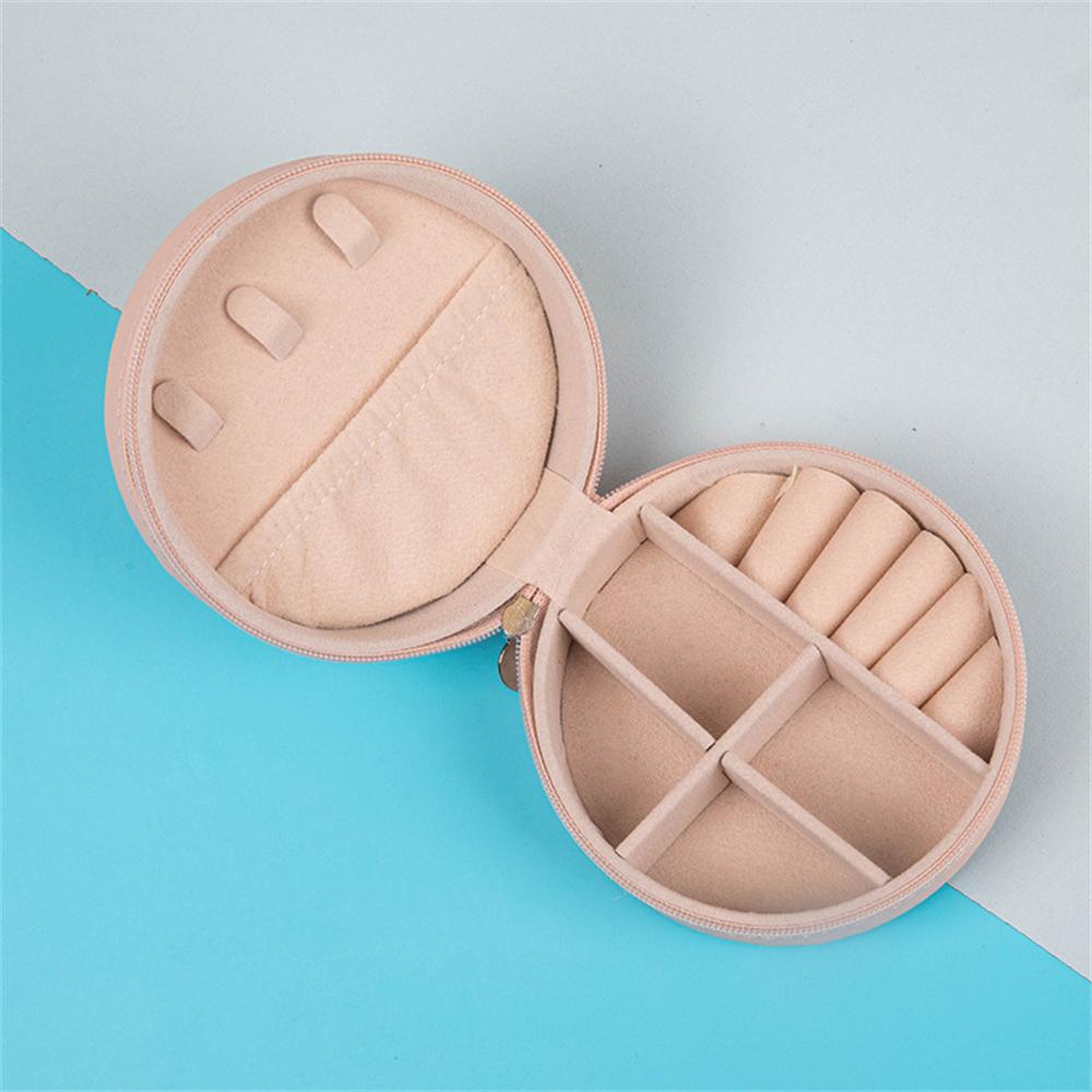 1PC PU Leather Round Portable Mini Travel Earring Necklace Jewelry Case Organizer Box Travel