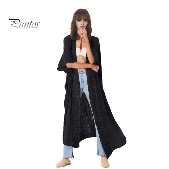 Cardigan de plajă pentru doamnă Cremă solară Anti-UV Mâneci lungi Dantela Stil boem Bikini acoperire Lungime la gamba subțire Haina de vacanță în stil liber de zi cu zi