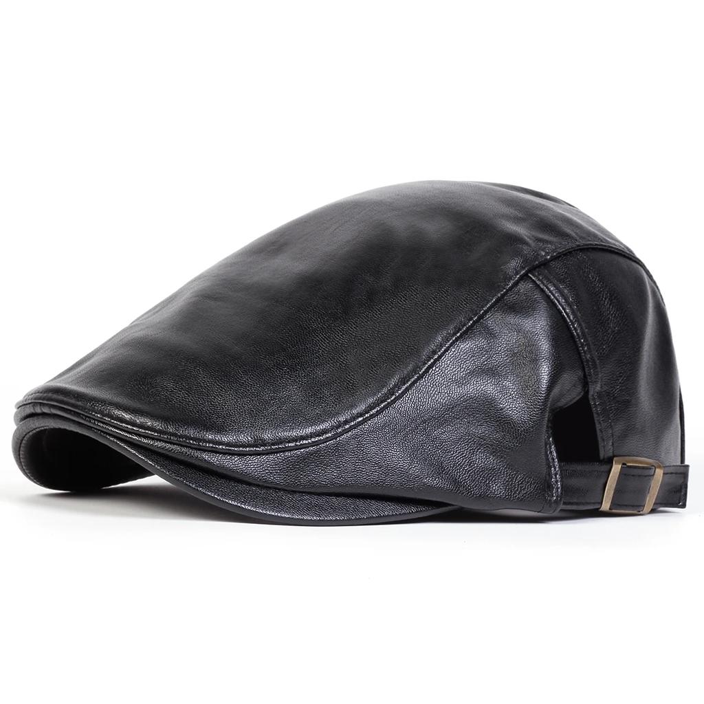 Men Solid Color Pu Leather Newsboy Caps British Painters Hats Spring Autumn Side Adjustable Flat Cap Hip Hop Berets