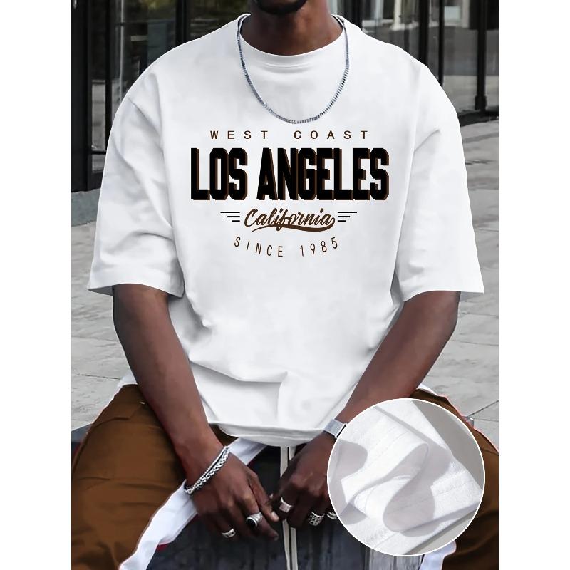 Men's Summer 100% Cotton Fashionable Casual Loose Sports DREAM Letter Printed Round Neck Short Sleeved T-shirt Top