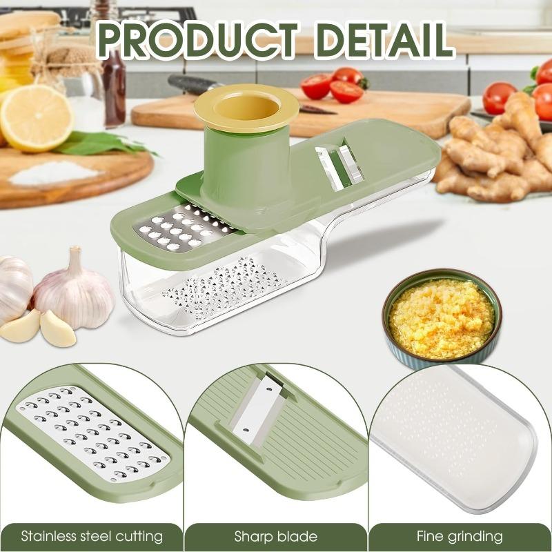 Multifunctional Garlic Grinder with Storage Box and Cleaning Brush Mini Garlic Ginger Slicer with Container Vegetable Cutter Tools for Kitchen