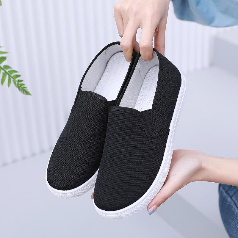 Women's Breathable Lightweight Canvas Shoes with Non-Slip Soft Sole, Versatile Low-Top Black Design for Comfort