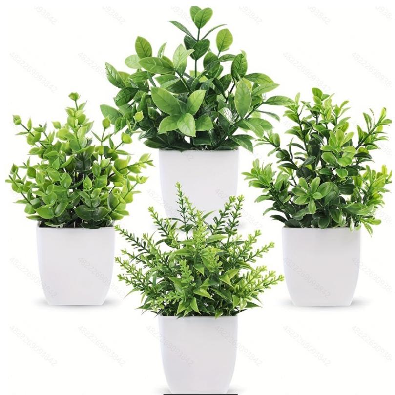 4 Pack Fake Plants Mini Artificial Greenery Potted Plants for Home Decor Indoor Office Table Room Farmhouse Bathroom Decor