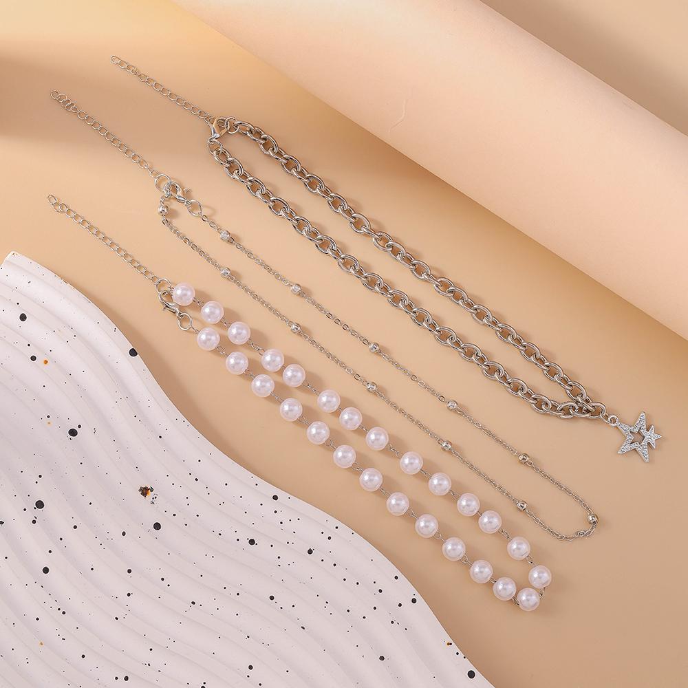 3pcs/set New Crystal Star Pendant Necklaces Pearl Beaded Choker Necklace Women Girls Handmade Jewelry Gift