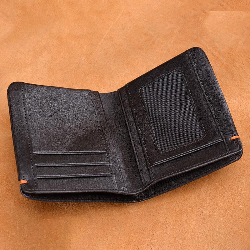 Top Layer Genuine Leather Wallet Mens Black Business Card Holder Luxury Moneybag