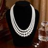 2Pcs/Set Women Jewelry Gift, Three-Layer Imitation Pearl Choker Necklace And Hook Earrings, Adjustable Chain Length Necklace Earrings Set