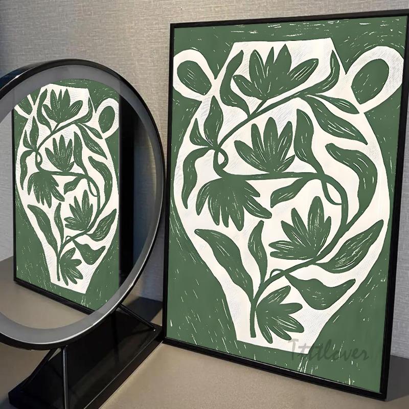 1pc Green Botanical Vase La Mela Van Gogh Abstract Line Poster Paper Print Home Bedroom Entrance Art Painting Decoration