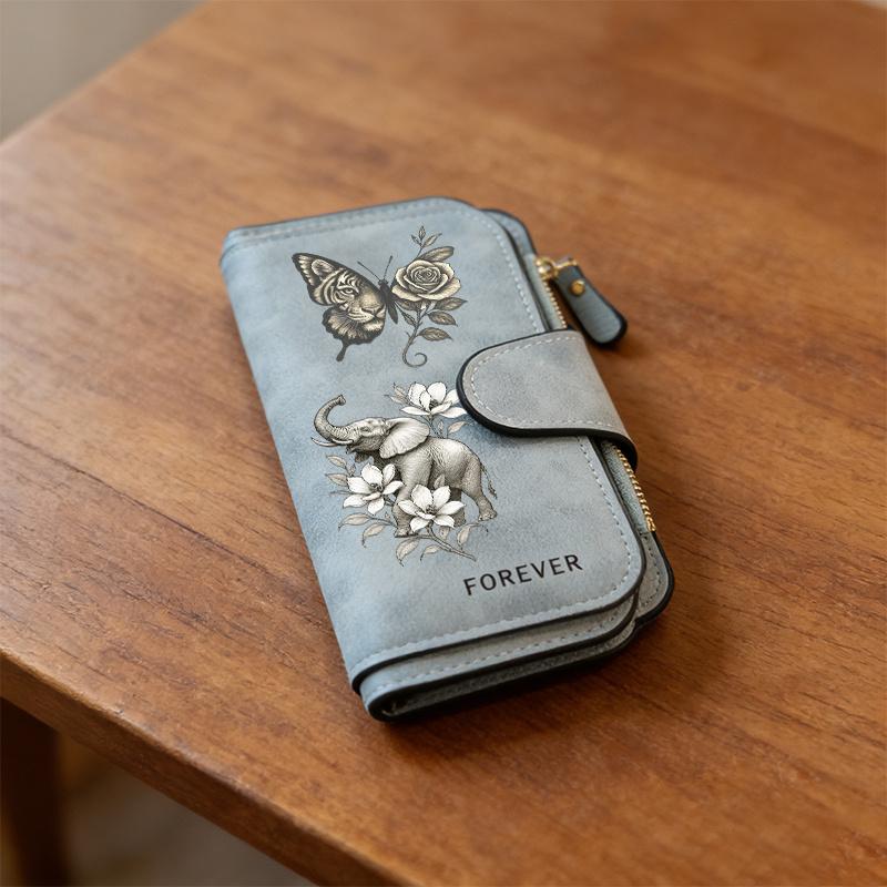 Butterfly Tiger Elephant Pattern Women's Long Wallet Multi - functional Portable Snap Button Coin Purse Birthday Gift Daily Commute Fun Design