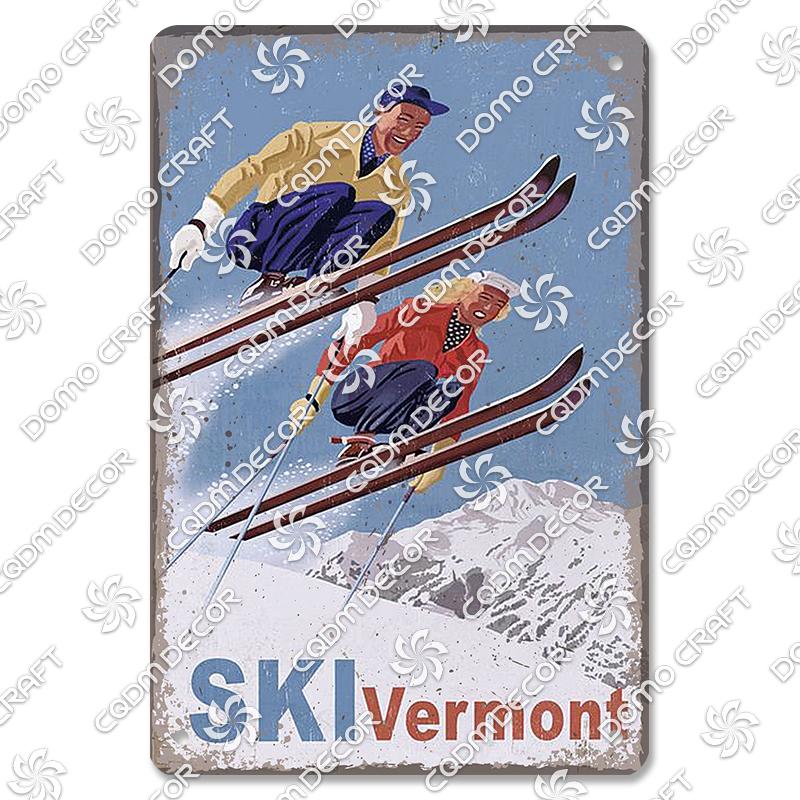 Ski Poster Metall Blechschilder Skipiste Schlitten Winter Skifahren Sport Metallplatte Vintage Wanddeko Geschäft Ski Club Wohnzimmer Zuhause