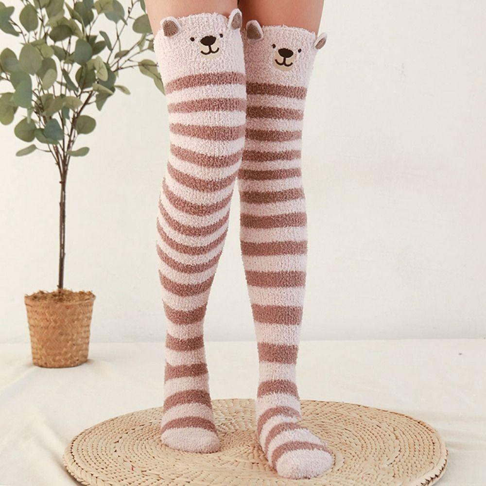 Animal Design Coral Feece Sock 3D Fluffy Floor Stocking Cute Modeling Knee Socks  Women