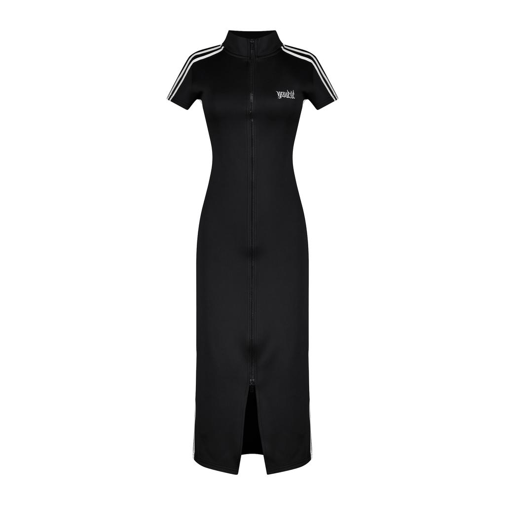 Yuibeu Fire Logo Track Line Zip-Up Dress Black
