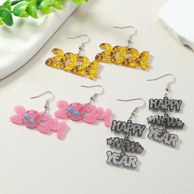 2024 European & American Fashion Personality Acrylic Stud Earrings for Women - Simple Print Design for Graduation Season