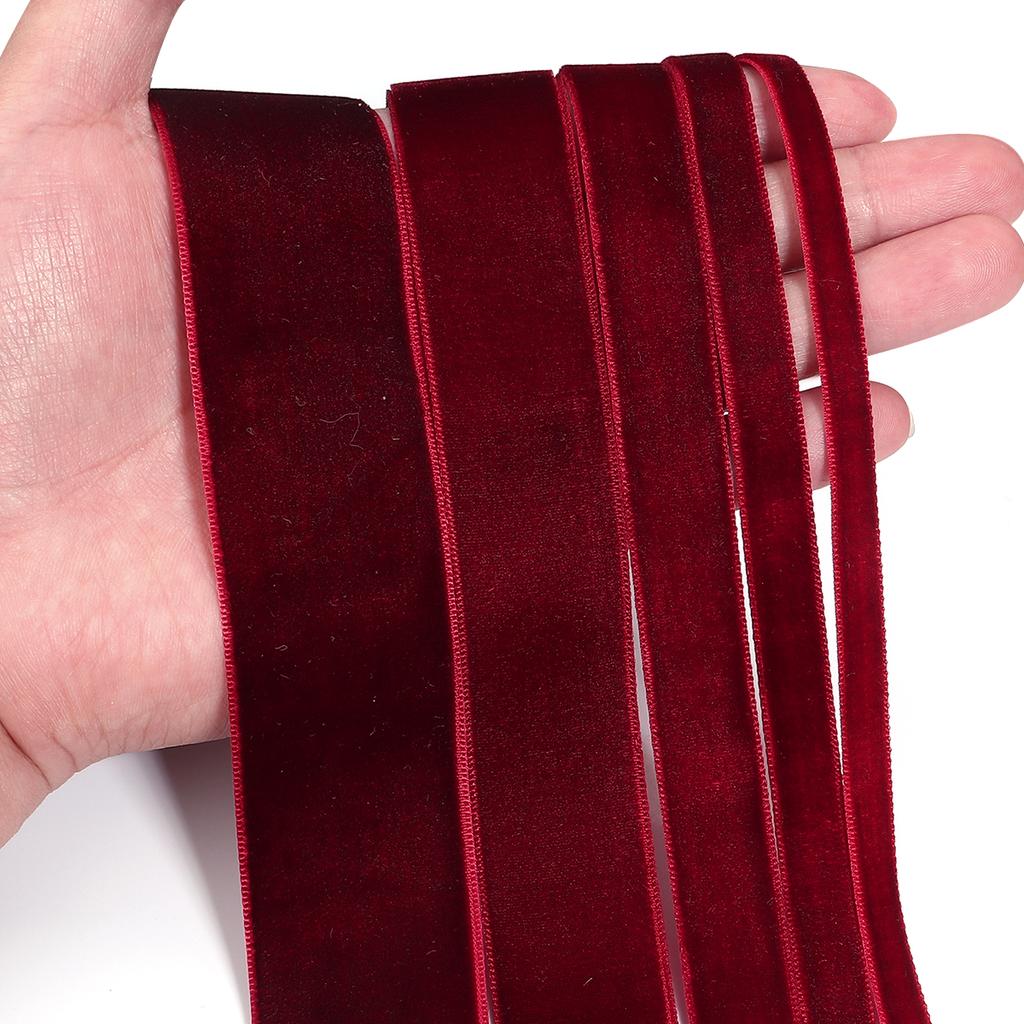 5 yards/rulle Sammetband Svart Vinröd Färg Enkelsidig Flockad Bandväv För DIY Julpyssel Inpackningsdekoration