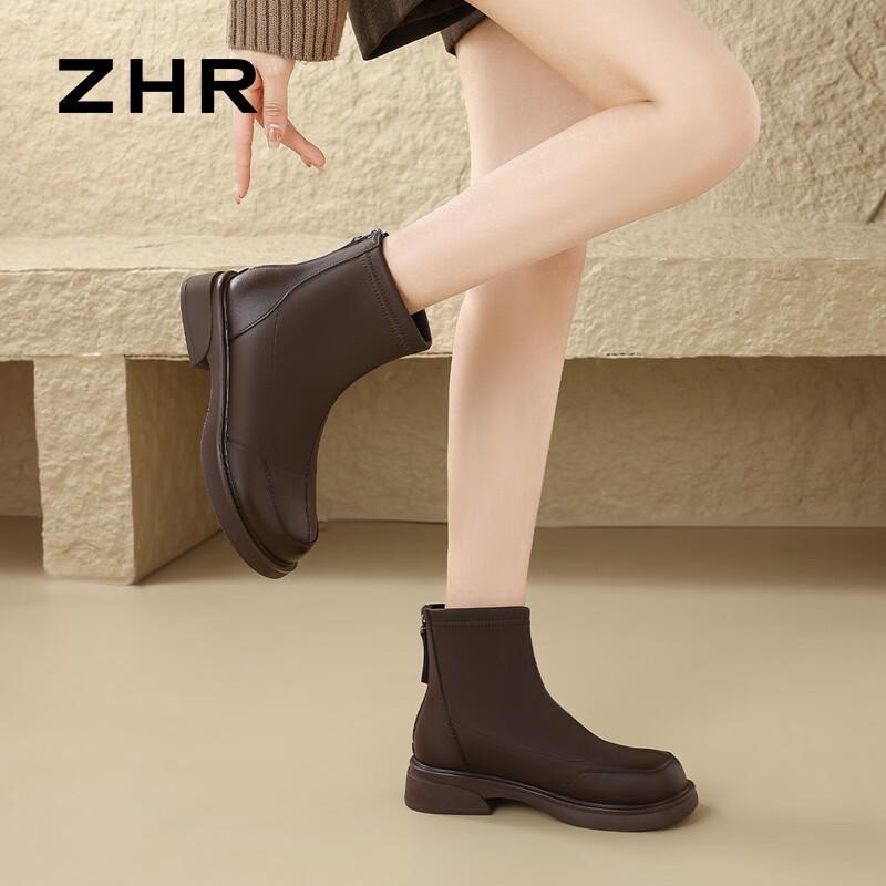 ZHR Women's Autumn/Winter Fleece-Lined Slim Ankle Boots JF105A