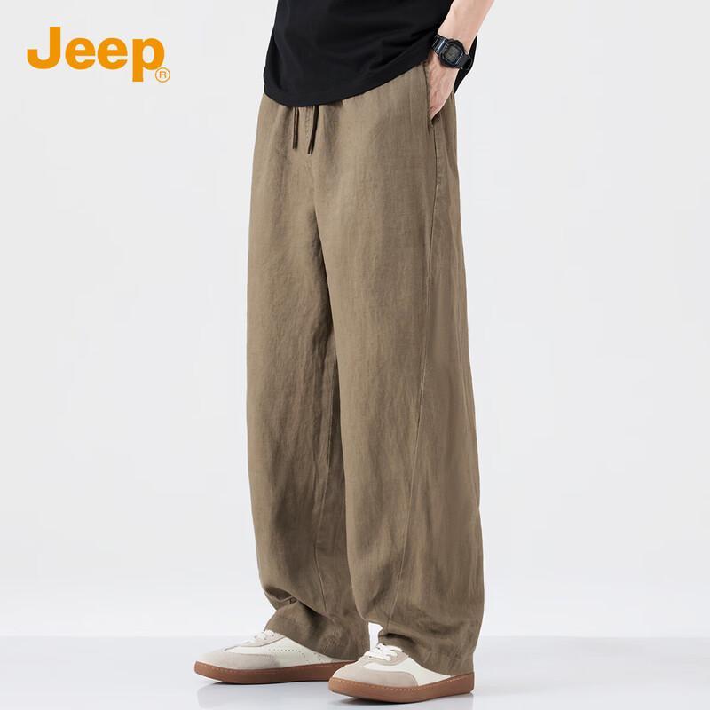 Jeep Men s Loose Fit Linen Casual Straight Leg Pants L