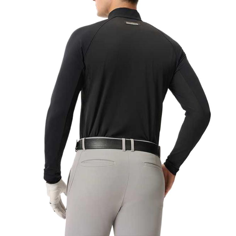 Fila Golf Series Comfortable Solid Color Pullover Stand Collar Long Sleeve T-Shirt Men Tops Deep-Black A11M515216F-BK