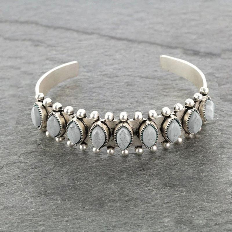 Bohemian Turquoise Floral Open Bangle Bracelet for Women