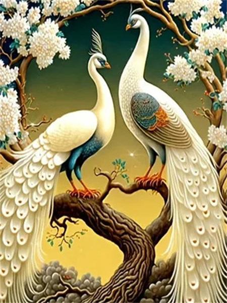 Pełny okrągły zestaw do malowania diamentami Pawie kwiaty Dekoracja domu Haft mozaika Zwierzęta Sztuka ścienna