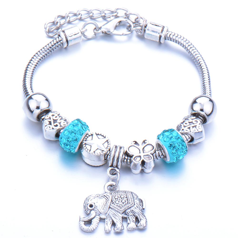 Pulseira em Forma de Coração Liga Design de Elefante Furo Grande Contas de Vidro Transparentes Joia Presente para Mulheres