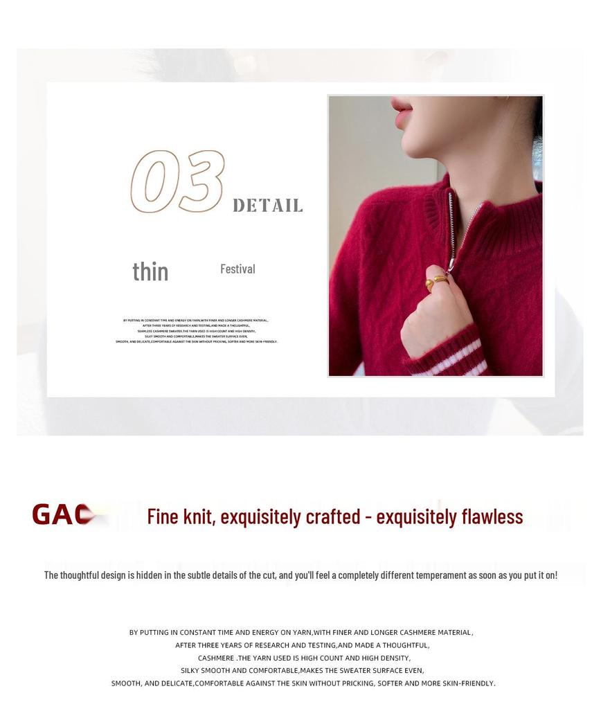 2025 Women's Autumn/Winter Half-Zip Stand Collar Cashmere Knit Sweater - Loose, Slimming, Thick Base Layer