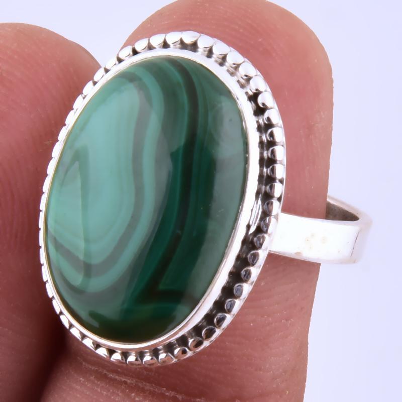 

Кольцо из серебра 925 пробы с натуральным малахитом, ручной работы, размер S.8 f4I98