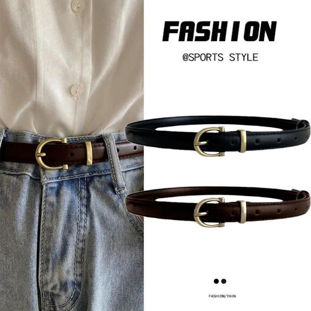 Belt Women's Instagram Style Korean New Fashion Retro Simple Small Gold Buckle Black Practical Jeans Versatile Belt Punk Belts