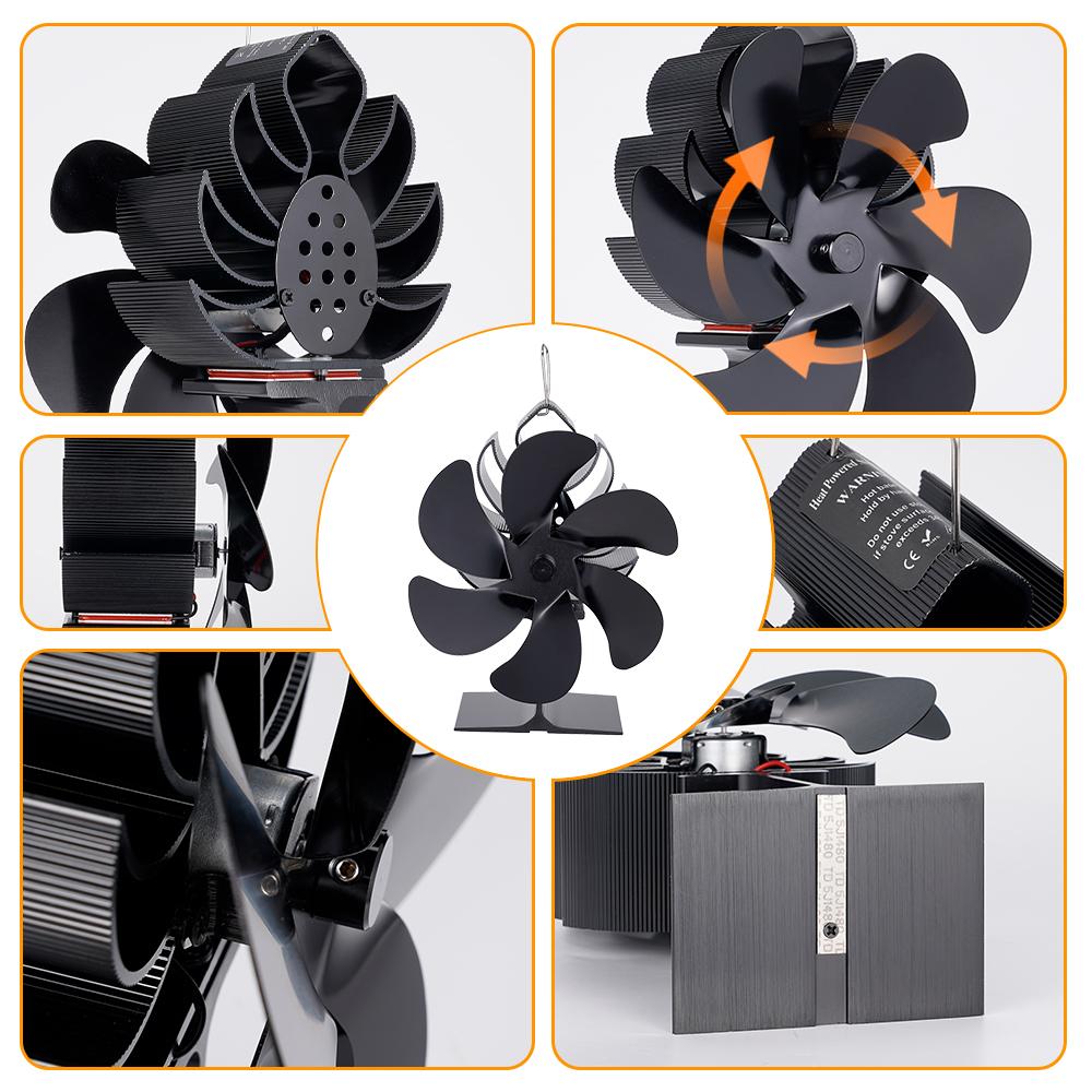 Stove Fan Heat Powered Fireplace Fan 6 Blades Log Wood Burner Eco-Fan Quiet Home Warm Efficient Heat Distribution