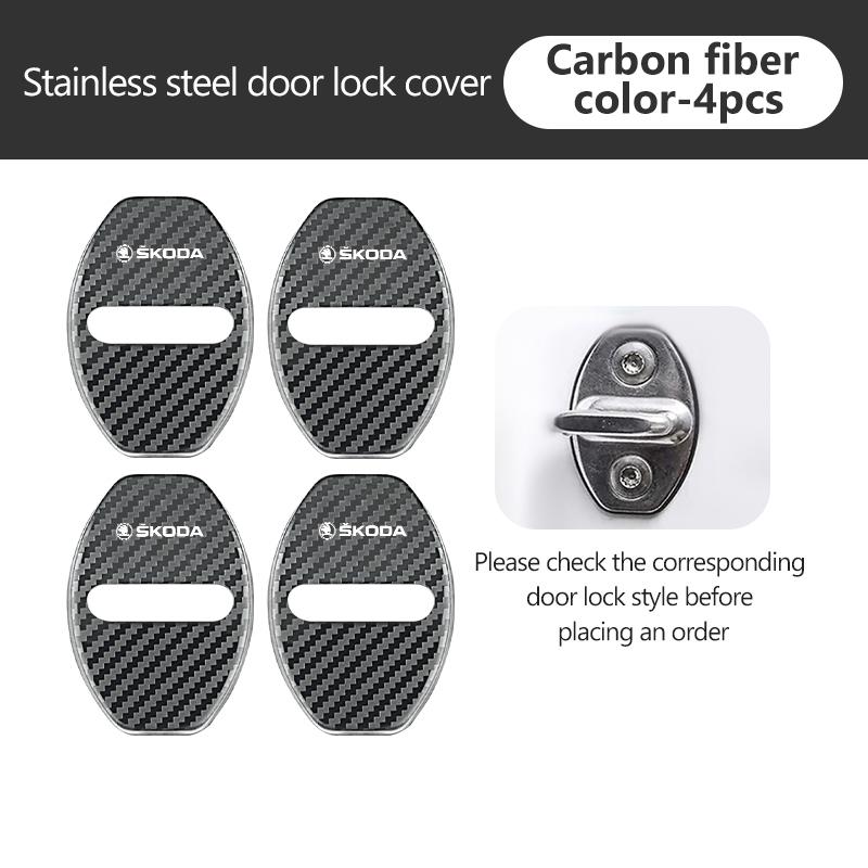 UMVB1 For Skoda 4Pcs Stainless Steel Car Door Lock Cover Case Stickers Accessories VRS Superb Yeti Octavia Enyaq Rapid Karoq Derivati
