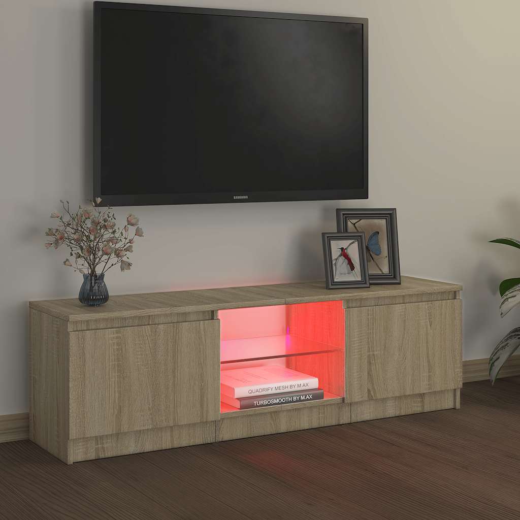 Vidaxl Szafka Pod Tv Z Oświetleniem Led, Dąb Sonoma, 120X30X35,5 Cm