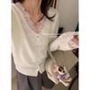 Spring and Autumn Interior Chic Short Lace V-Neck Bottom Design Slim-fit Knitted Cardigan Top Women's Hair