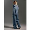 Solid Color Lapel Sweater Set Knit Sweater+straight Leg Wide Leg Pants Two-piece Set High Neck