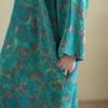 DIMANAF 2025 Women Plus Size Spring Long Dress Loose V-Neck Printing Vintage Casual Floral Oversize Long Sleeve 5033