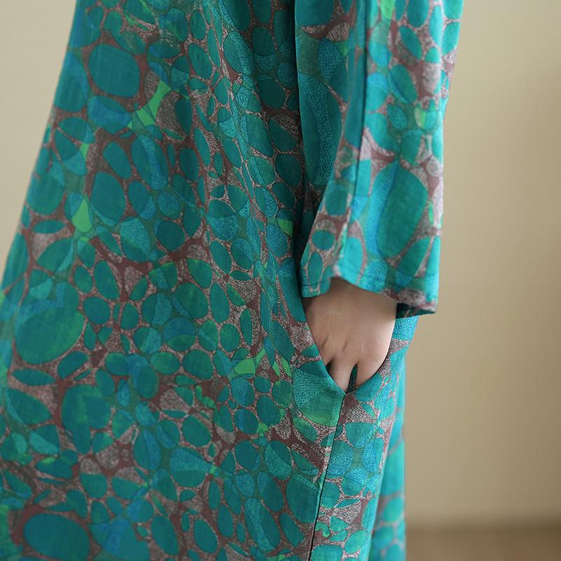 DIMANAF 2025 Women Plus Size Spring Long Dress Loose V-Neck Printing Vintage Casual Floral Oversize Long Sleeve 5033