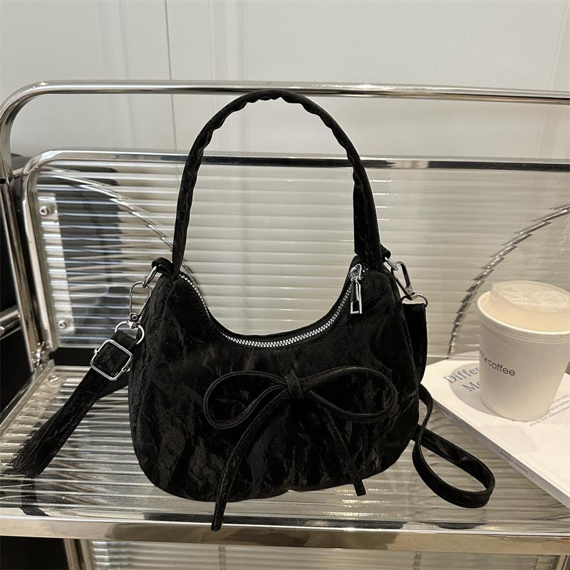 Simple Solid Color Bow Portable Dumpling Bag Women's 2025 Summer New Casual Fashion Versatile Underarm Shoulder Bag