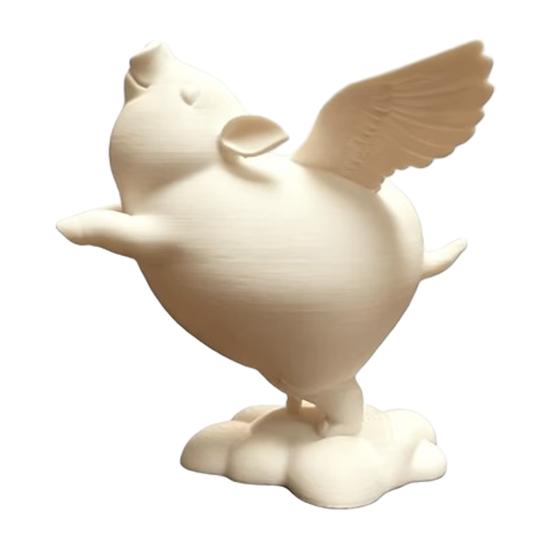 3D Printed Pig Statue Cute Winged Pig on A Cloud Figurine