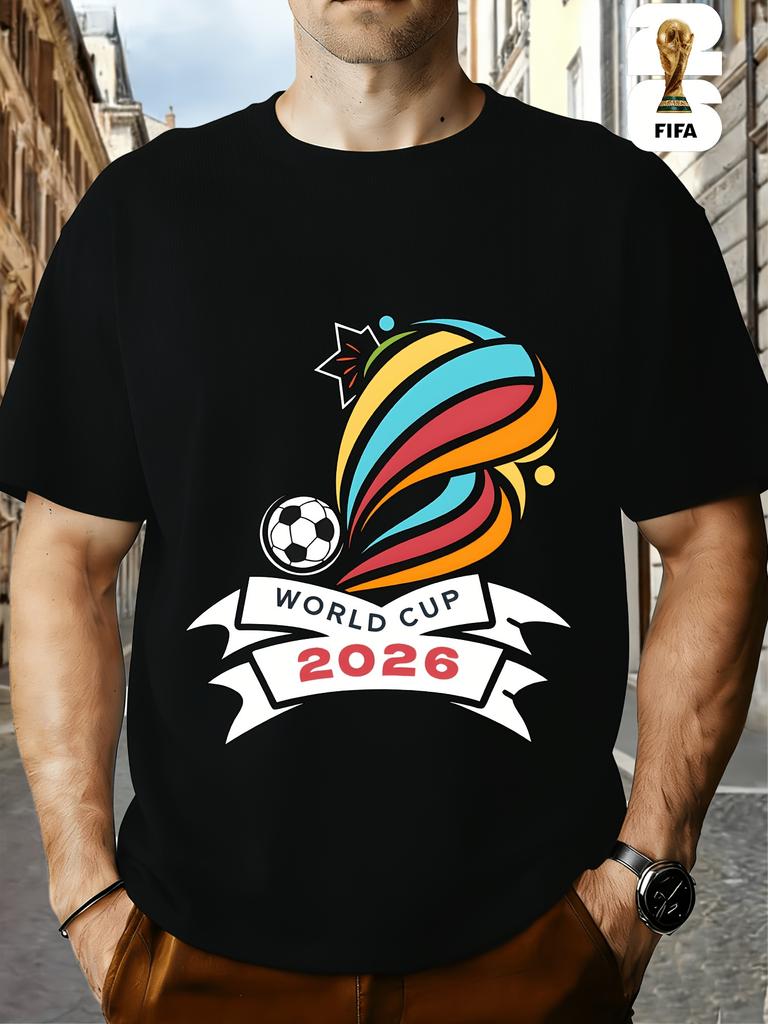 FIFA World Cup Football. US, Canada And Mexico Themed Printed Crew Neck Men's T-Shirt, Regular Men's Undershirt
