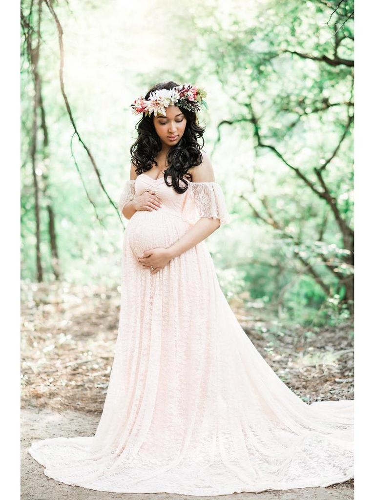 Vestido de Encaje Europeo y Americano con Mangas Acampanadas para Fotografía de Maternidad 8919