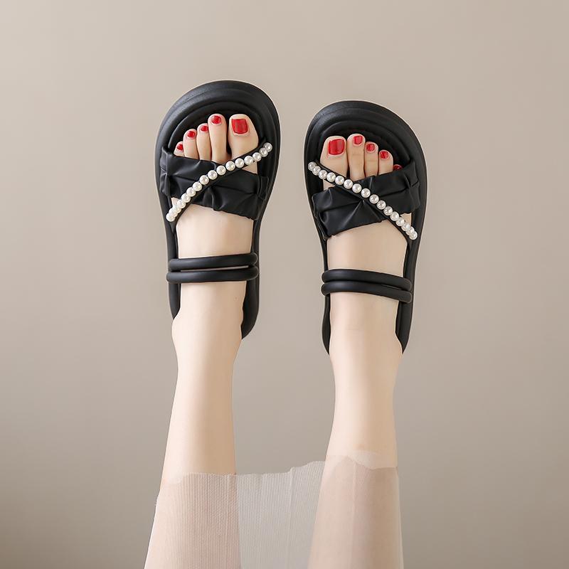 Fashion Aphixta 4.5cm String Bead Sweet Sandals Slip On Women Shoes Two Way Wear Casual Summer Zapatos Mujer Wedges Woman Sandal Size 41