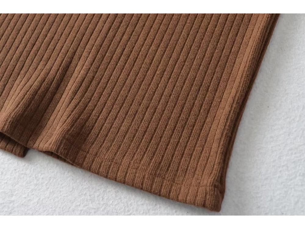 Trendy Women's European & American Style V-Neck High Waist Knitted Midi Skirt with Back Slit