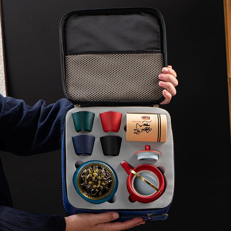 Coarse Pottery Travel Set, Practical Ceramic Cooling Pot, Kung Fu Tea Set, a Complete Set of Creative and Practical Business Gifts for Customers